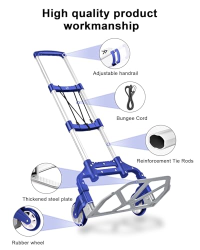 200 LBS Folding Hand Truck, Dolly Cart with Wheels - color: Blue