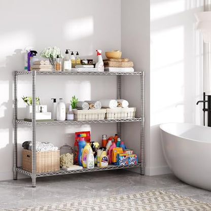 45" Small Wire Shelving Unit, 3-Tier Utility Storage Rack - color: Chrome, size: 45" L x 20" W x 47" H