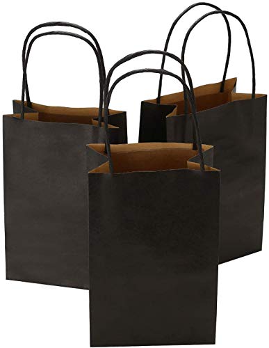 100Pcs Small Party Favor Gift Bags with Handles,Black Paper Bags - color: Small,Black