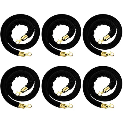Fumete 6 Pcs Velvet Rope 4 Feet with Gold Hook Crowd Control, Black - color: Black