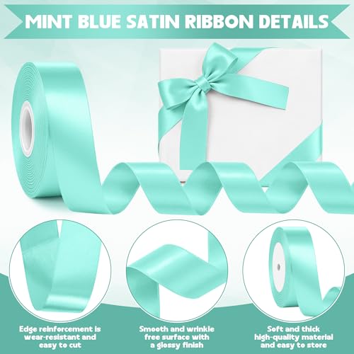 1In 30Yards Mint Blue Satin Ribbon for Gift Wrapping Easter Baby Shower - color: Mint Blue, size: 1 inch