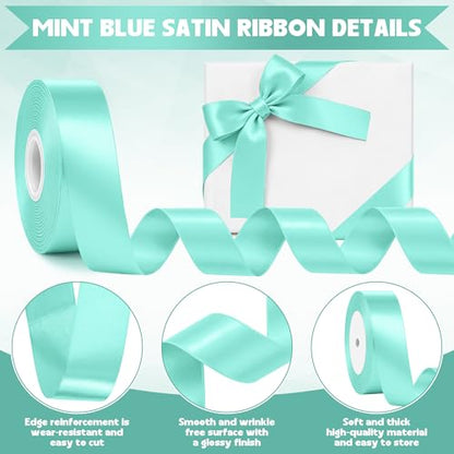 1In 30Yards Mint Blue Satin Ribbon for Gift Wrapping Easter Baby Shower - color: Mint Blue, size: 1 inch