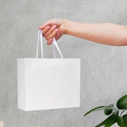 Plauthus 10.6" White Gift Bags, 12-Pack with Tissue Paper, Ribbon Handles - color: white-12-medium