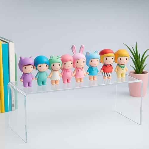 4 Pack Large Acrylic Risers – Clear Display Shelf Organizer for Kitchen, Countertop, Spices, Perfume, Cupcakes (12.4” x 4” x 4.6”) – Non-Slip & Durable