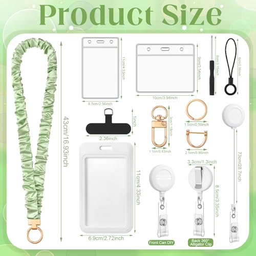 5 in 1 Set Green Scrunchies Lanyards for Id Badges, Stretchy Lanyard with ID Badges Holders for Women Teacher Nurse - color: Green