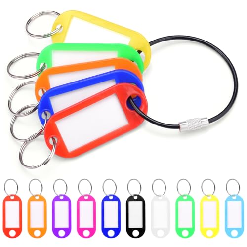 CooBigo 10 Pack Plastic Key Tags with Labels and Split Ring, Black Keychain Cable and Key Labels for Keys, USB Drive and Luggage Organization - 10 Colors - color: A-mixed 11pcs
