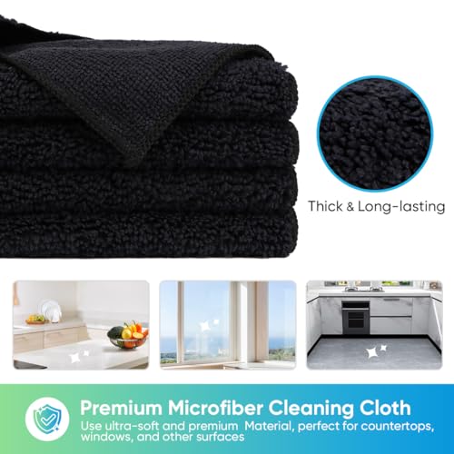 HOMEXCEL Black Microfiber Cleaning Cloth, Microfiber Towels for Car, 12 PK - color: Black