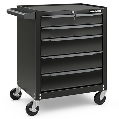 Goplus 5-Drawer Rolling Tool Chest, Steel Tool Storage Cabinet with Handle, Hanging Holes, Central Keyed Locking System, Universal Lockable Wheels, Tool Organizer Box for Garage Workshop - style: Tool Chest