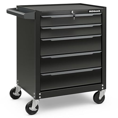 Goplus 5-Drawer Rolling Tool Chest, Steel Tool Storage Cabinet with Handle, Hanging Holes, Central Keyed Locking System, Universal Lockable Wheels, Tool Organizer Box for Garage Workshop - style: Tool Chest
