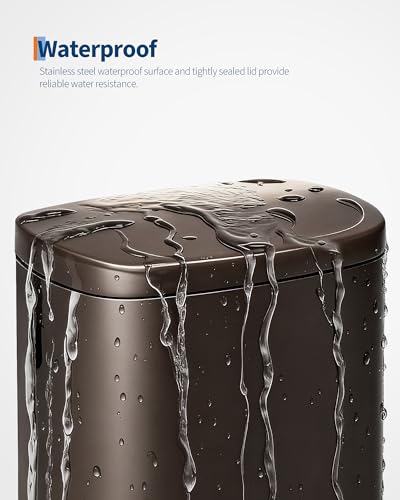 Garvee 13 gal / 50 L Metal Kitchen Trash Can with Lid, Large Rustproof Garbage Can for Kitchen, Step-on Trash Bin with Inner Bucket, Rear Handle, Soft Close Lid, Brown - color: Brown, size: 13.2 gal Single