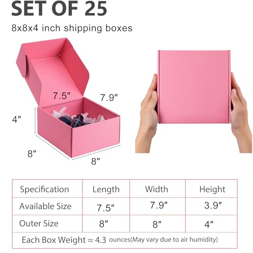 8x8x4 inch Pink Shipping Boxes for Small Business- Set of 25 - color: Pink, size: 8x8x4 Inch