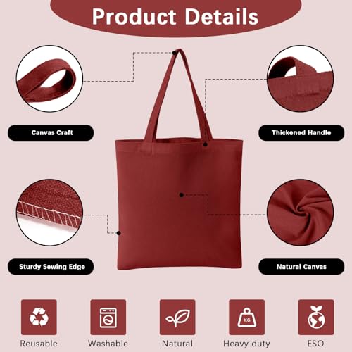 OKBA 10-Pack Blank Reusable Grocery Shopping Cloth Bags canvas tote bags Bulk DIY custom - color: Wine Red Canvas Tote*10pcs