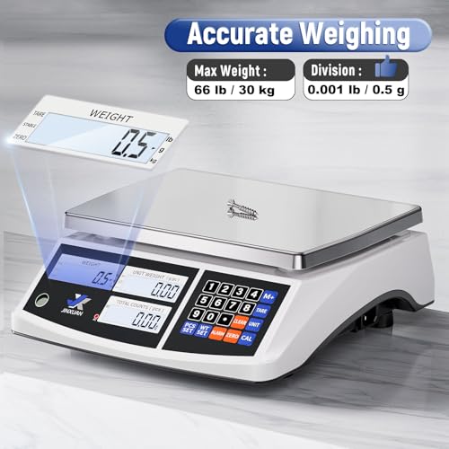 Industrial Counting Scale 66lb/30kg x 0.5g Digital Inventory Scale for Small Parts Coins Jewelry, lb/g/kg/oz Electronic Bench Scale Precision Gram Scale with LCD Backlight Display Batteries AC Adapter - style: 30kg x 0.5g