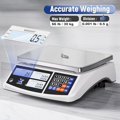 Industrial Counting Scale 66lb/30kg x 0.5g Digital Inventory Scale for Small Parts Coins Jewelry, lb/g/kg/oz Electronic Bench Scale Precision Gram Scale with LCD Backlight Display Batteries AC Adapter - style: 30kg x 0.5g