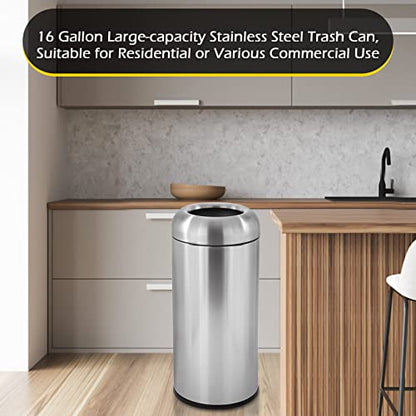 Dyna-Living Large Trash Can Open-Top Stainless Steel Garbage Can with Lid - color: Silver