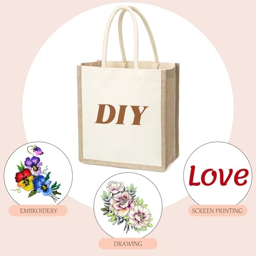 SOUJOY 6 Pack Burlap Tote Bags, Reusable Jute Gift Tote with Handles, Small Beach Bags, Canvas Grocery Shopping Tote for Bridesmaid, DIY, Shopping, Pool, Wedding Bag