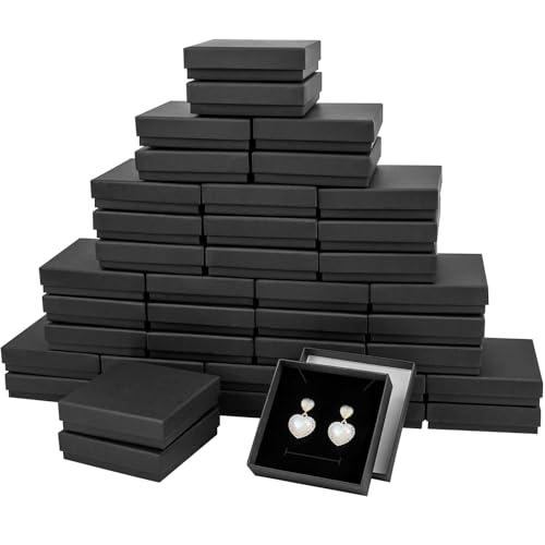 Small Jewelry Box, 40 Pack 3.5x3.5x1 Inch Jewelry Gift Boxes, Velvet Sponge Cardboard jewelry Boxes for Ring Earrings Necklaces (Black) - color: Black, size: 3.5x3.5x1 Inch (Pack of 40)