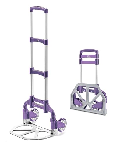 Folding Hand Truck, 200 LBS Capacity Lightweight Aluminum Trolley - color: Purple