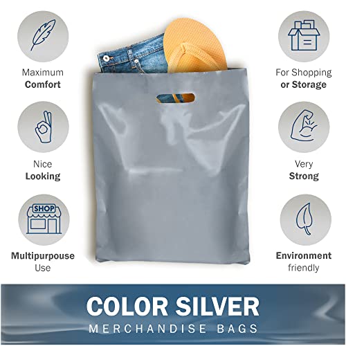 12x15 Silver Plastic Bags, Medium, Glossy Finish, 2 Mil Thick, 100 Pack