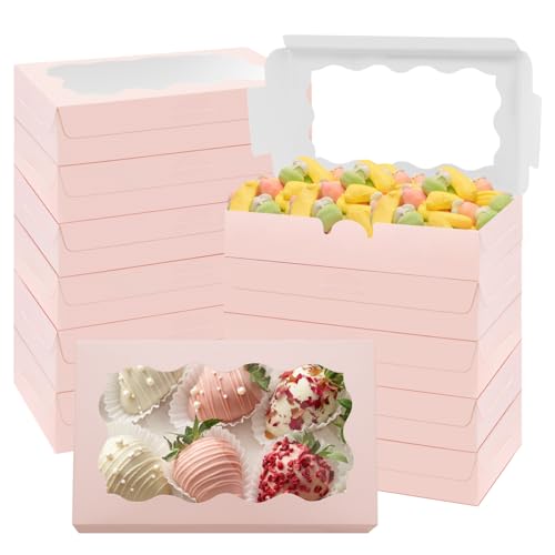 60 Pack 7 x 4 3/8 x 1.5 Inch Pink Cookie Boxes with Clear Window - color: 60PCS Pink Boxes