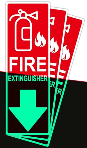 Fire Extinguisher Sign Sticker, Glow in the Dark with Down Arrow 3 Pack - size: 4×12 Inch