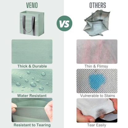VENO 2/4 Pack Compact Reusable Grocery Shopping Bags with Hard Bottom - color: Light Green-4 Pack