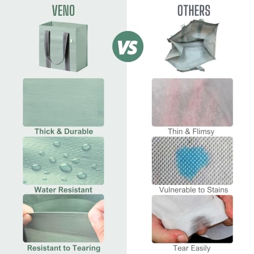 VENO 2/4 Pack Compact Reusable Grocery Shopping Bags with Hard Bottom - color: Light Green