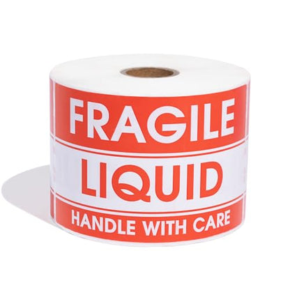 Aegis Adhesives - 3" X 5" Fragile Liquid Stickers (1 Roll, 500/Roll) - color: Red (Fragile Liquid)