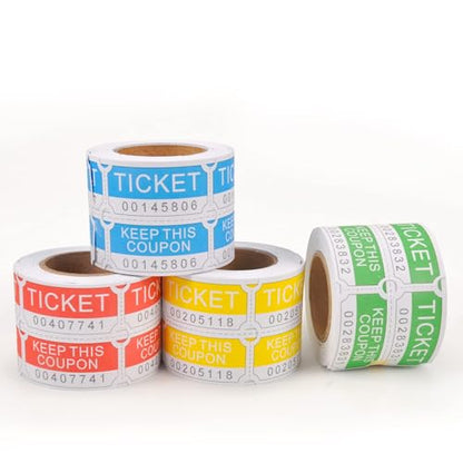 L Liked 1000 Pairs 50/50 Raffle Tickets, Double Rolls - color: 1000 Assortede (Red,yellow,blue,green)