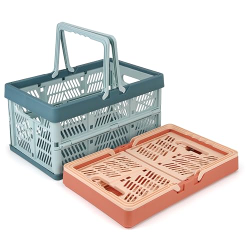2-Pack Foldable Storage Baskets, 20L Collapsible Crates PP Blue+Pink - color: Blue + Pink