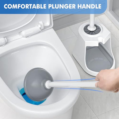 LOVLOY Toilet Plunger and Brush, Bowl Brush and Heavy Duty Toilet Plunger Set with Ventilated Holder, 2-in-1 Toilet Brush and Plunger Combo for Bathroom Cleaning (2, White) - color: White