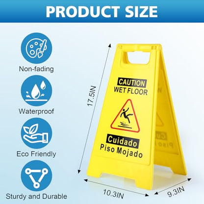 4-Pack Caution Wet Floor Sign,17.5" Height,Bright Yellow Double-Sided Folding A-Shaped Frame Design, Bilingual Caution Message - color: 4PACK Yellow