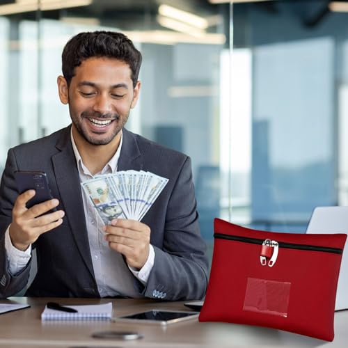 Money Bag with Zipper Lock for Cash, Red, 11.4x8.3in - color: red