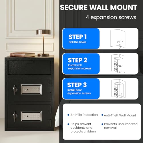 Large Drop Safe for Business, Biometric Cash Safe with Drop Slot Anti-Fishing, Fingerprint and Key Digital Lock, Fireproof Bag, 9 Cu.ft Heavy Duty Deposit Drop Box Safe for Money Retail Store
