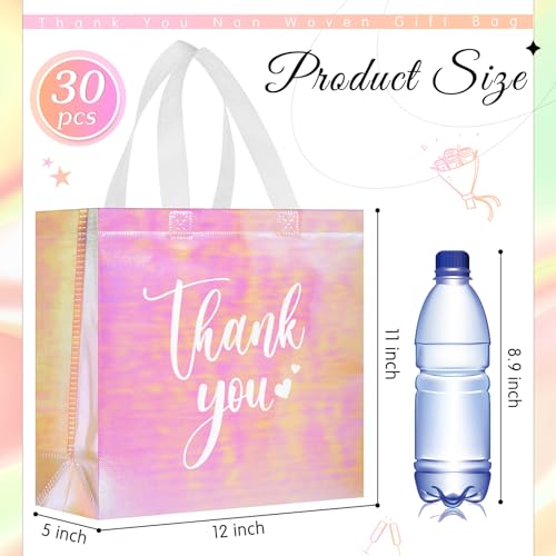 Sweetude 30 Thank You Non Woven Gift Bag, 11 x 12 x 5 Inch, Laser Pink - color: Laser Pink, size: 11 X 12 X 5 Inch
