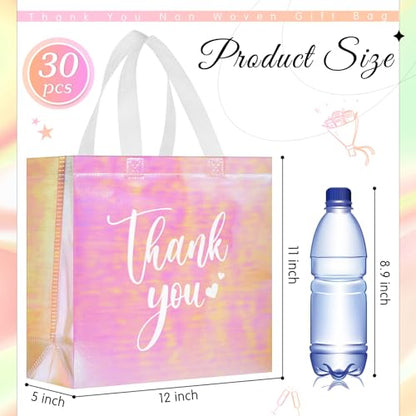 Sweetude 30 Thank You Non Woven Gift Bag, 11 x 12 x 5 Inch, Laser Pink - color: Laser Pink, size: 11 X 12 X 5 Inch