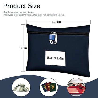 Money Bag with Zipper Lock for Cash, Blue, 11.4x8.3in - color: blue