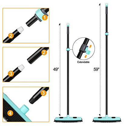 Rubber Broom Carpet Rake for Pet Hair Removal, Fur Remover Broom with 59" Telescoping Long Handle, Pet Hair Broom with Squeegee for Carpet, Hardwood Floor, Tile - color: Elegant Blue Rubber Broom