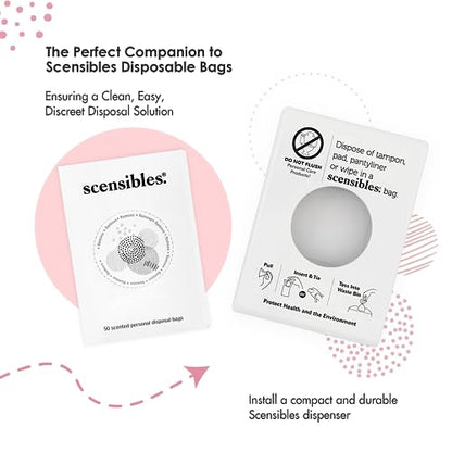 Scensibles Personal Care Disposal Starter Kit (White) - Dispenser + 2 Refill Boxes (100 Bags) - for Tampons, Pads, Liners, Condoms & More - Discreet, Hygienic & Odor-Reducing Disposal Solution - color: White