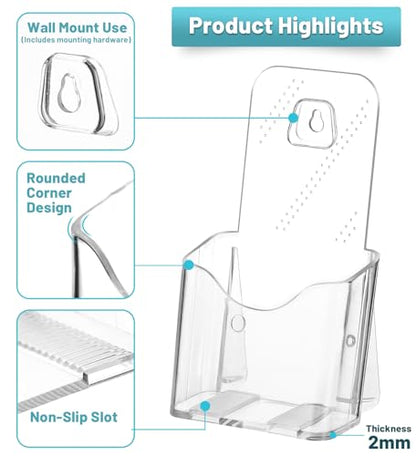 Acrylic Brochure Holder 4 x 9, Clear Pamphlet Holder Display Stand, 2 Pack - size: 4 x 9 Inch