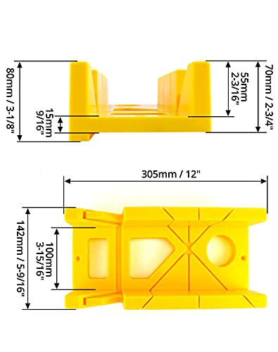 QWORK 12-Inch High Impact Plastic Miter Box with Versatile Cutting Angles and Ruler Scale
