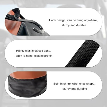 Collapsible Car Trash Can, Waterproof Leather Auto Garbage Bin with Elastic Band & Hook, Retractable Hanging Garbage Organizer Trash Container for Vehicle Home Outdoor