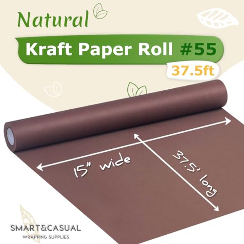 SMART&CASUAL 15" x 450" (37.5') Kraft Paper Roll for Art Craft Supplies Gift Wrapping Moving Packing Painting Drawing Paint Easel Poster Chart Paper (Coffee, 15" W x 450" L (37.5')) - color: Coffee, size: 15"W x 450"L ( 37.5' )