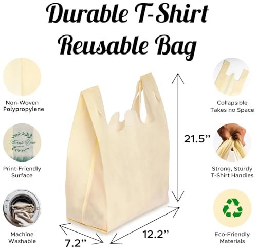 Simply Cool 50 Pack Reusable Grocery Bags, T-Shirt Tote Bags Bulk, Cream - color: Cream