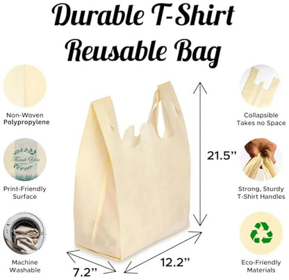 Simply Cool 50 Pack Reusable Grocery Bags, T-Shirt Tote Bags Bulk, Cream - color: Cream