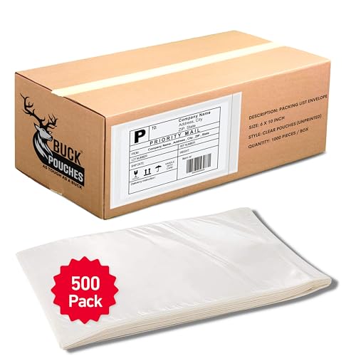 500 Pack 6"x10" Shipping Label Sleeves – Clear Self-Adhesive Packing Slip Pouches, Waterproof Packing List Envelopes – Ideal for Shipping Documents, Mailing Labels, Invoices & Packing Slips