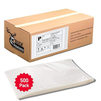 500 Pack 6"x10" Shipping Label Sleeves – Clear Self-Adhesive Packing Slip Pouches, Waterproof Packing List Envelopes – Ideal for Shipping Documents, Mailing Labels, Invoices & Packing Slips