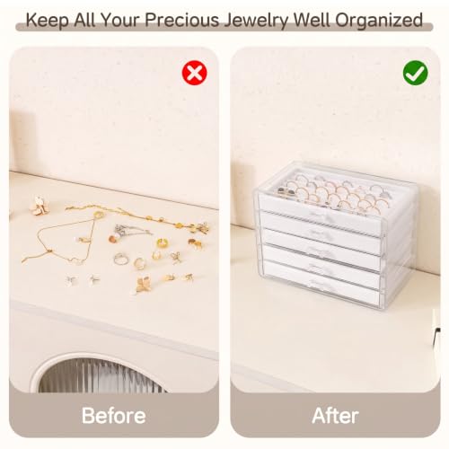 Frebeauty Acrylic Jewelry Box,5-Layer Jewelry Organizer with Drawers - color: White