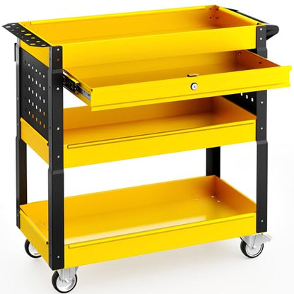 LDHTHOPI 4-Tier Rolling Tool Cart, 400LBS Service Cart with Wheels - color: Yellow