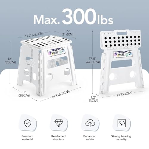 Delxo Folding Step Stool 13 Inch,300 Lbs Step Stool for Adults White - color: White, size: 13 Inch